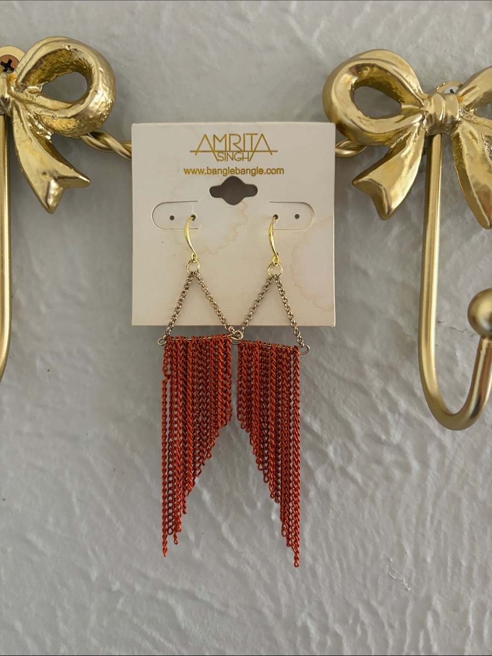 Amrita Singh Orange Chain Fringe Triangle Drop Earrings